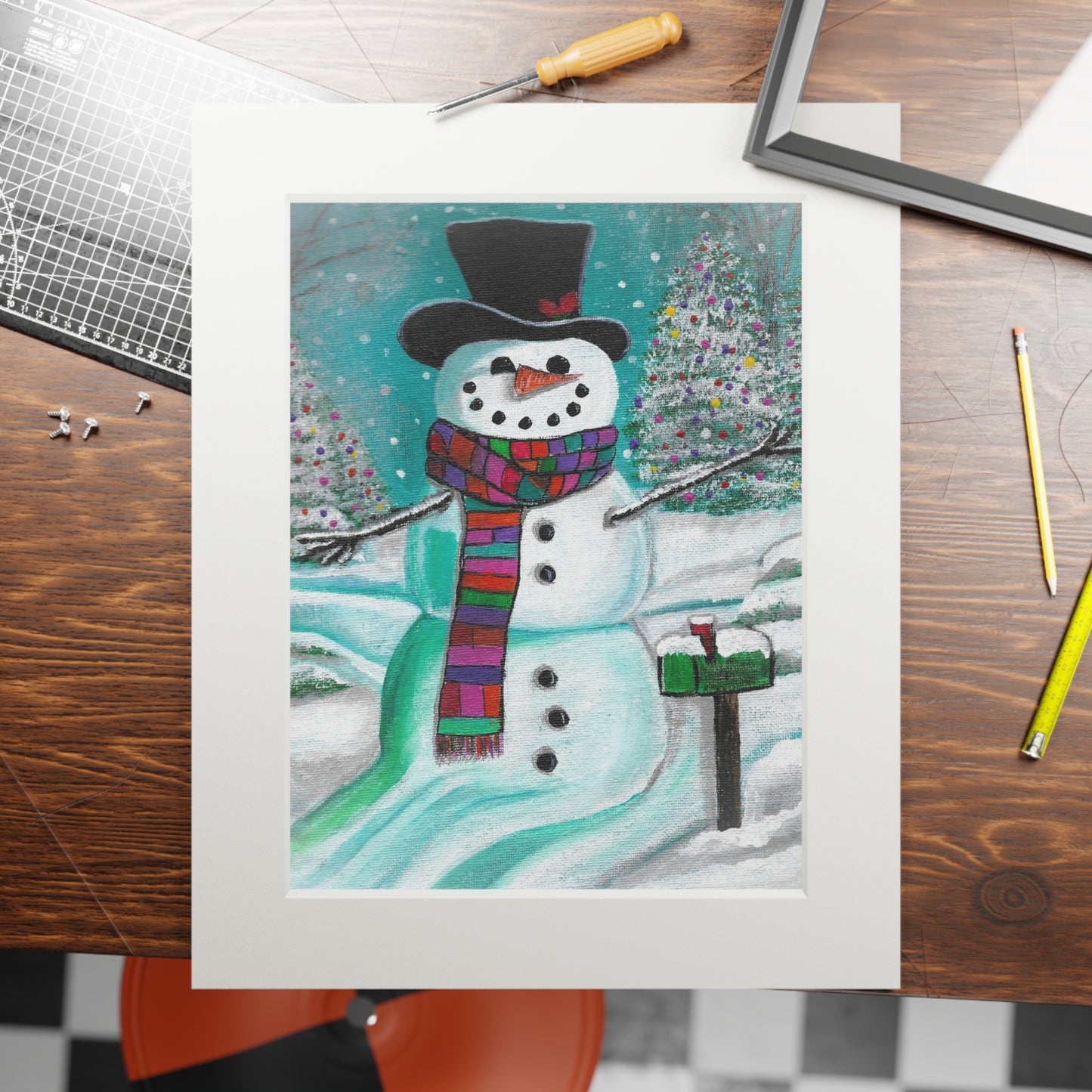 Charming Snowman Fine Art Print - Festive Winter Decor