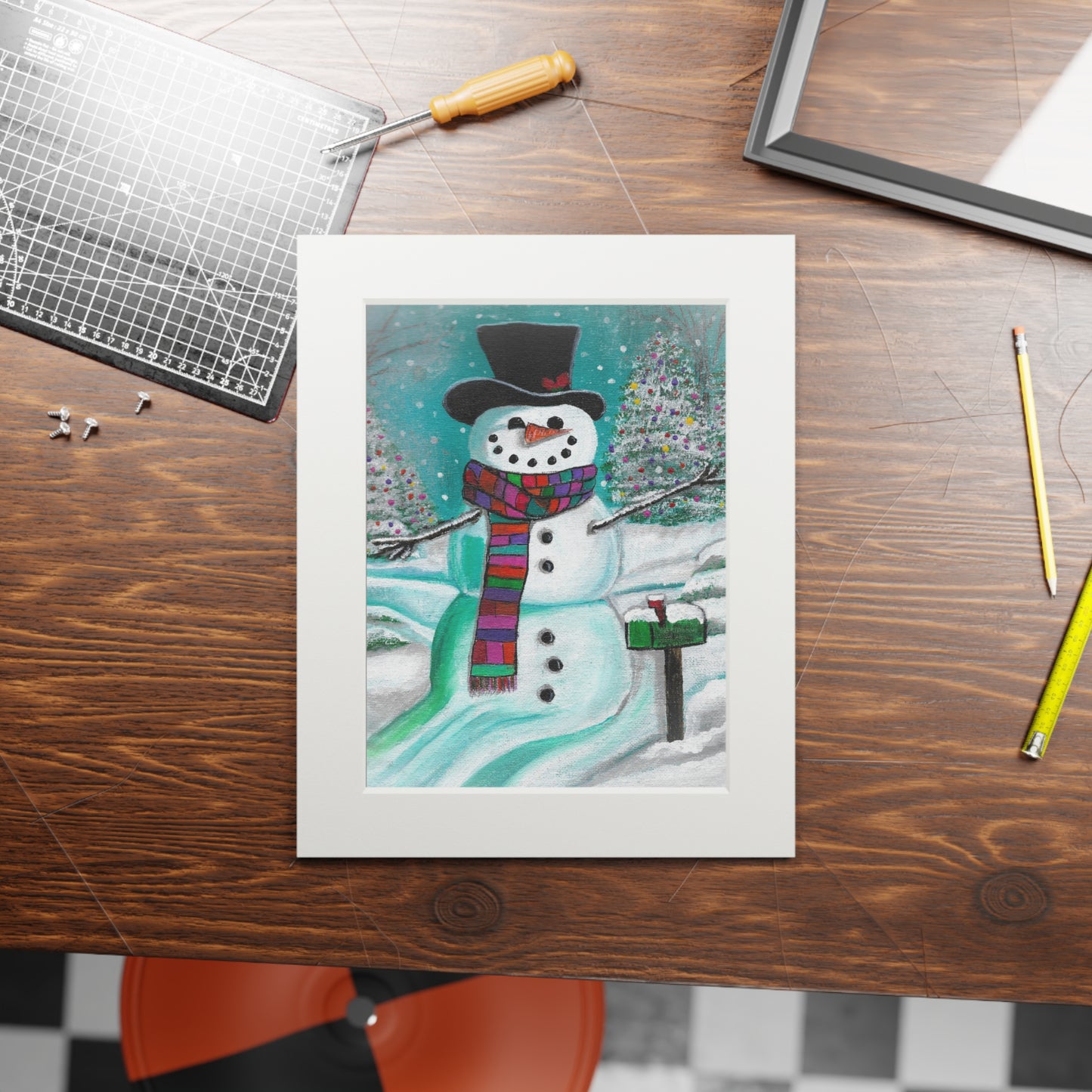 Charming Snowman Fine Art Print - Festive Winter Decor