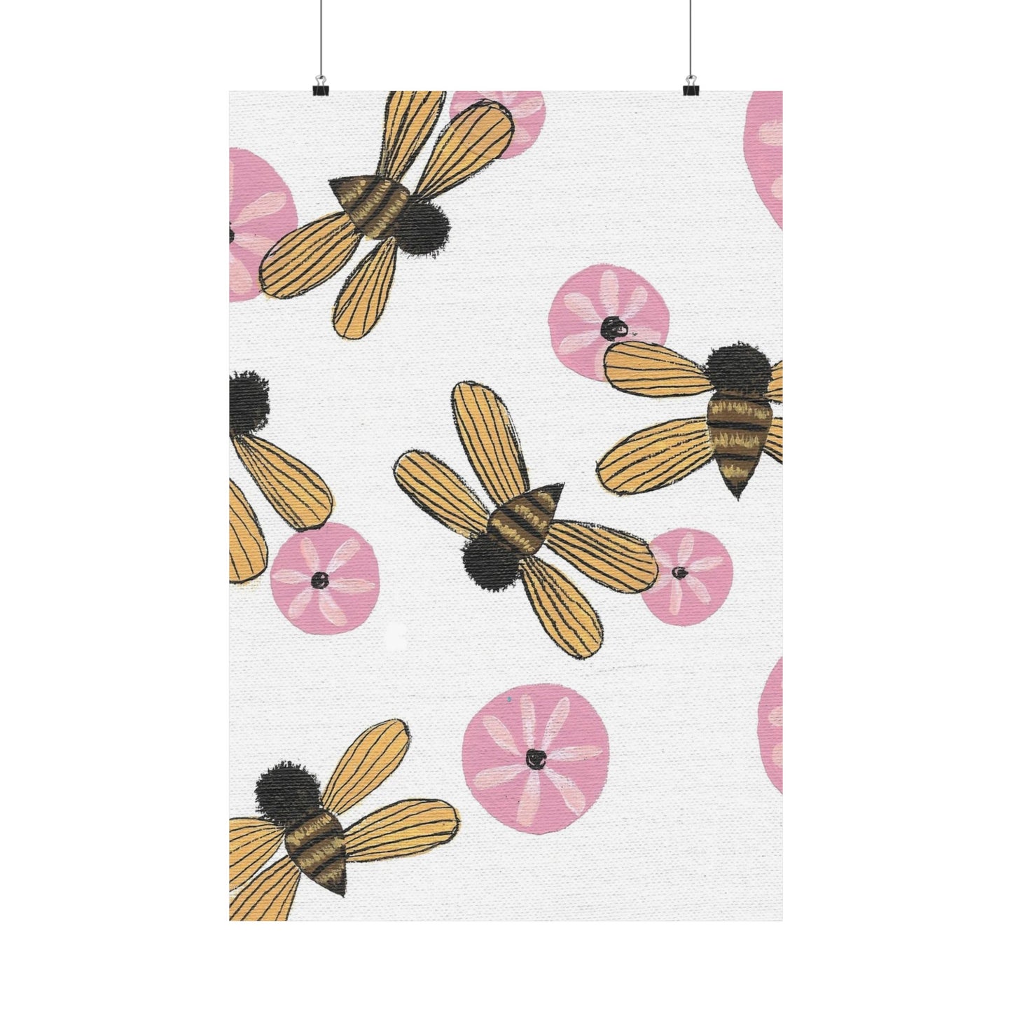 Bee & Flower Satin Poster - Floral Wall Art Decor