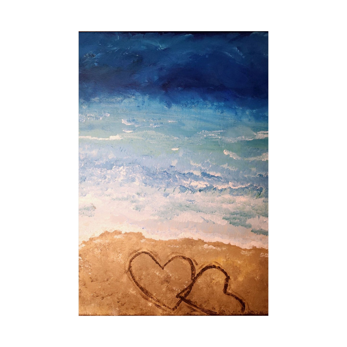 Beach Love Satin Poster - Ocean Scene with Heart Design (210gsm)