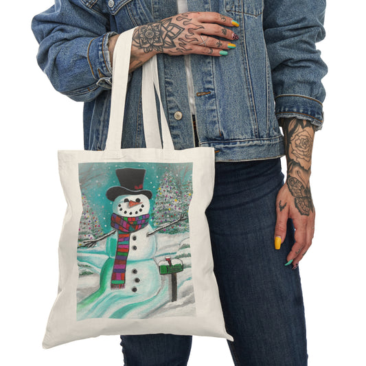 Festive Snowman Tote Bag - Eco-Friendly Holiday Shopping Bag